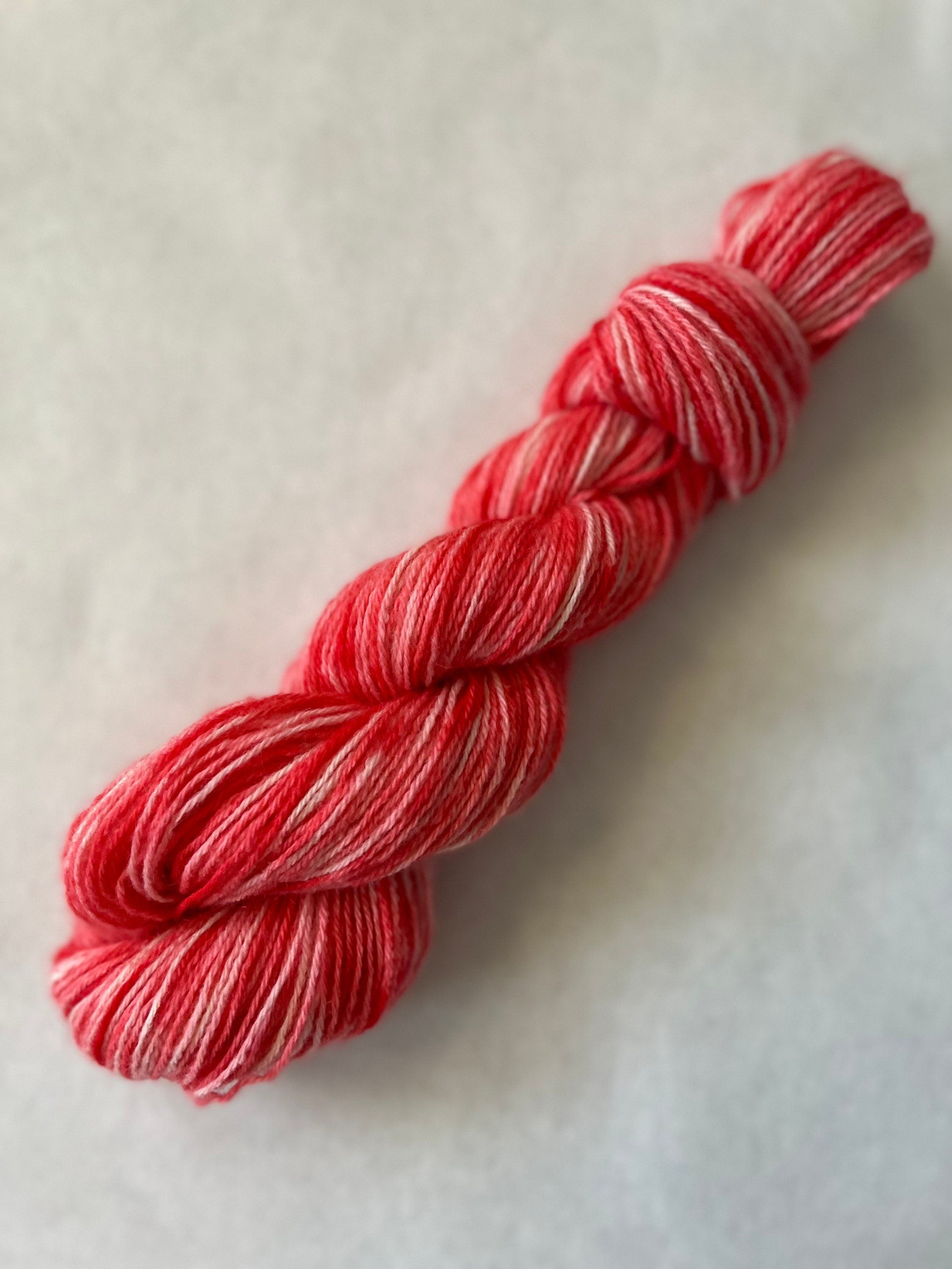Hand-Dyed Fingering Mini Skein | Merino Angora Blend | Peppermint Stick | Variegated | 20g 87 yards