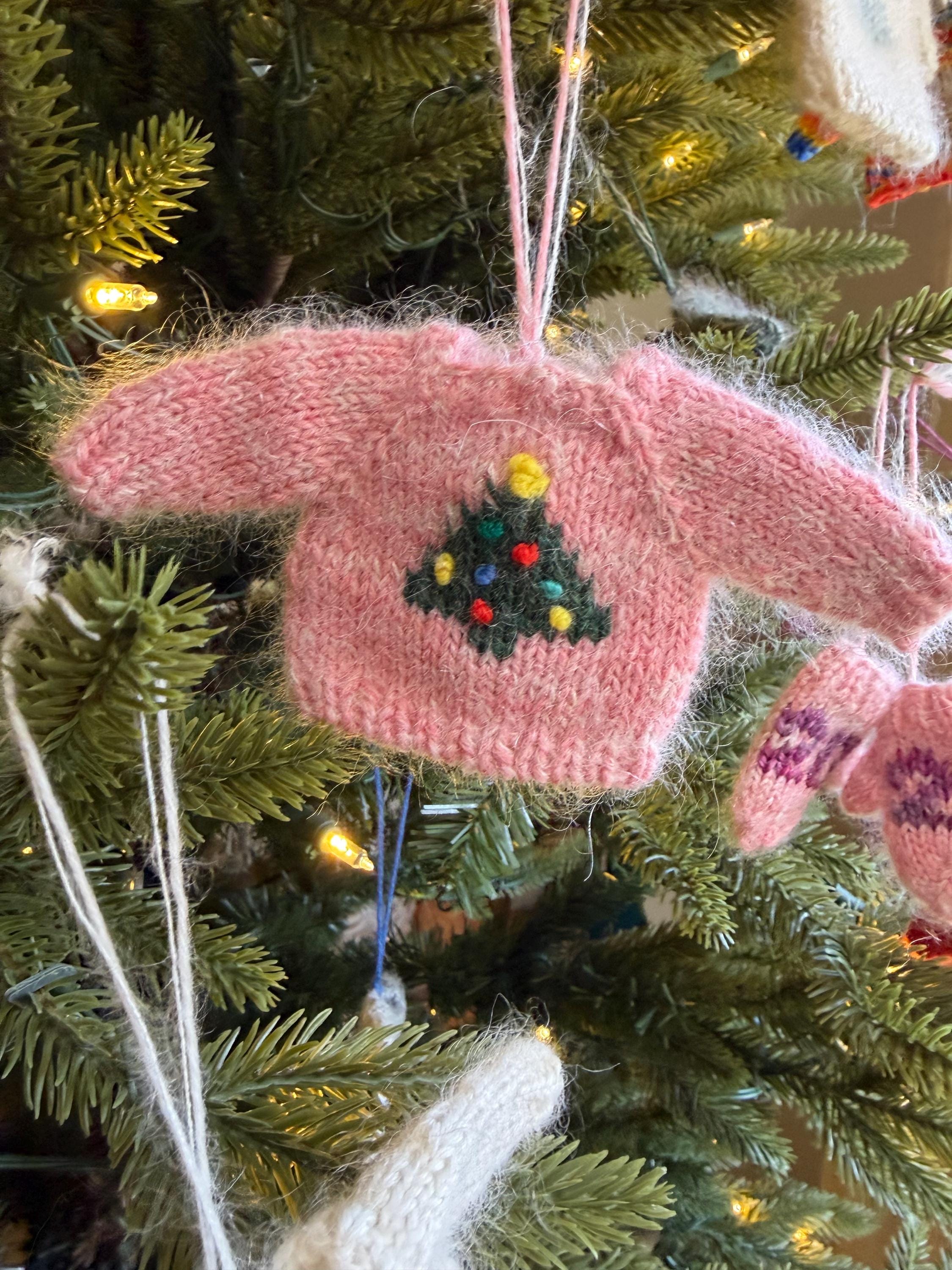 Mini Knit Sweater Ornament — Embroidered Christmas Tree with Lights