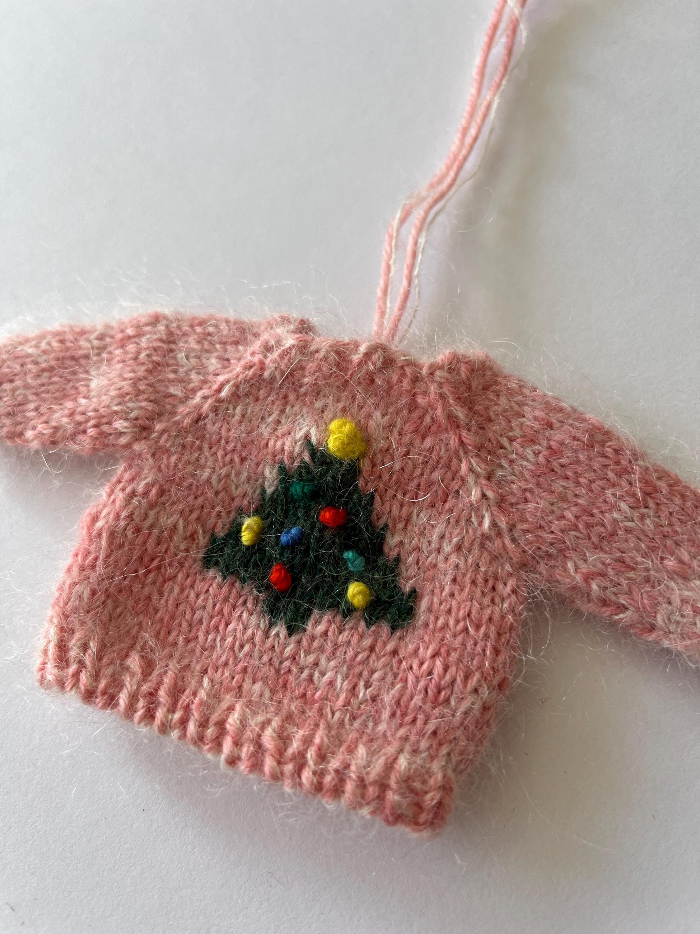 Mini Knit Sweater Ornament — Embroidered Christmas Tree with Lights