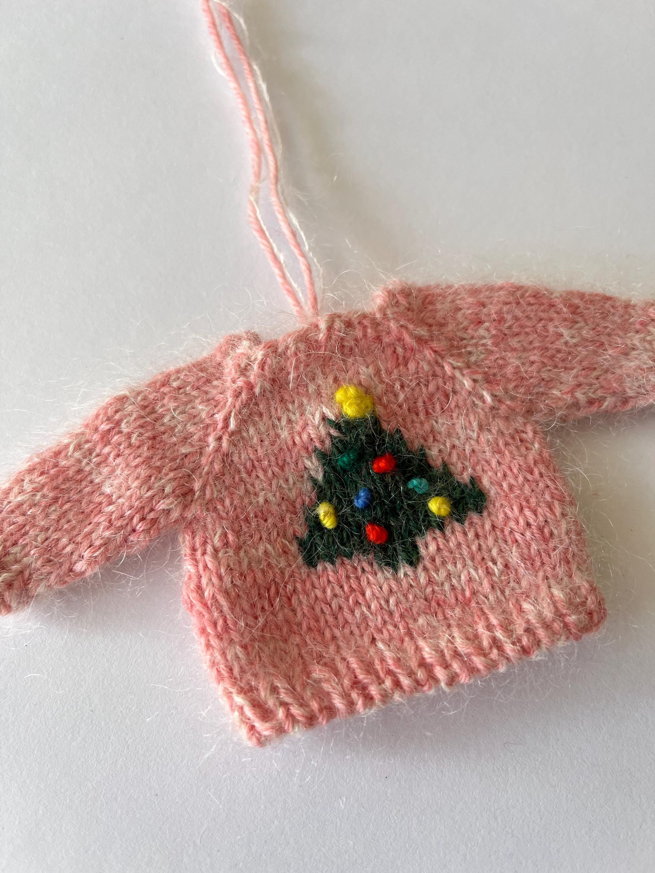 Mini Knit Sweater Ornament — Embroidered Christmas Tree with Lights