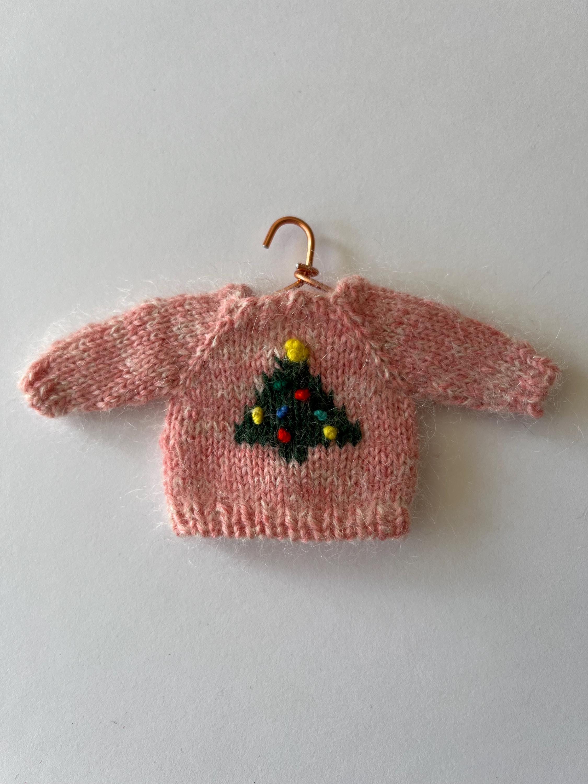 Mini Knit Sweater Ornament — Embroidered Christmas Tree with Lights