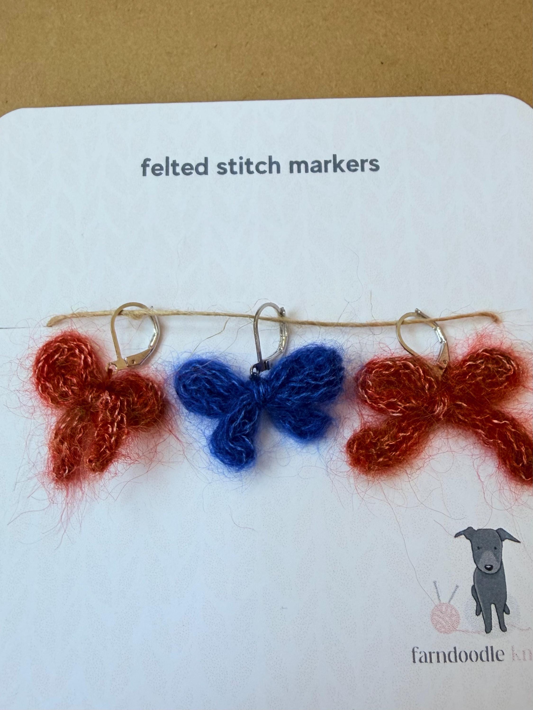 Felted Wool Stitch Markers | Handmade Knitting Stitch Markers | Wool Charm Markers | Set of 3