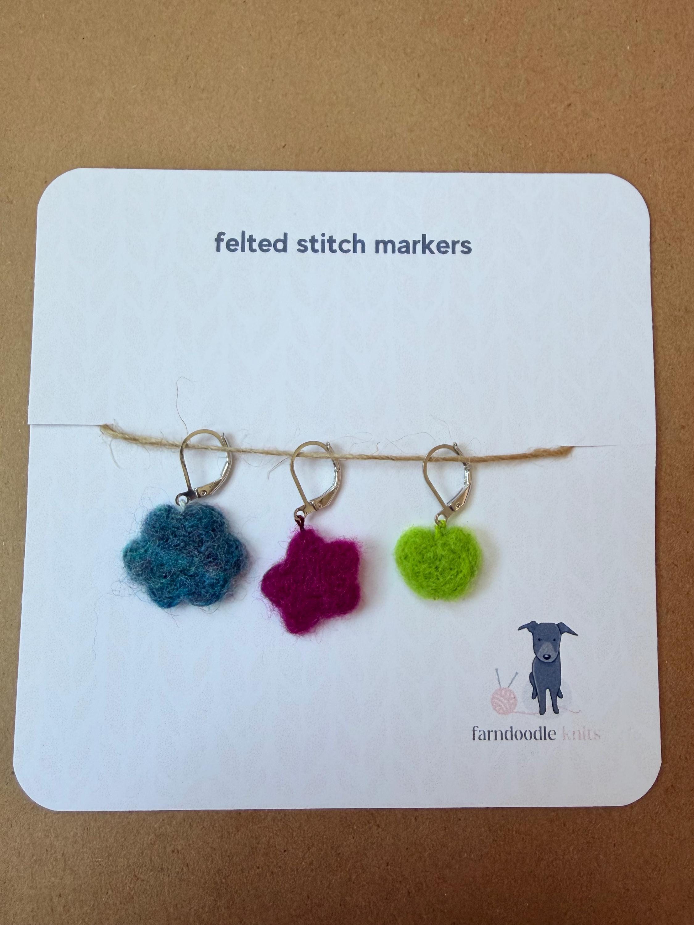 Felted Wool Stitch Markers | Handmade Knitting Stitch Markers | Wool Charm Markers | Set of 3