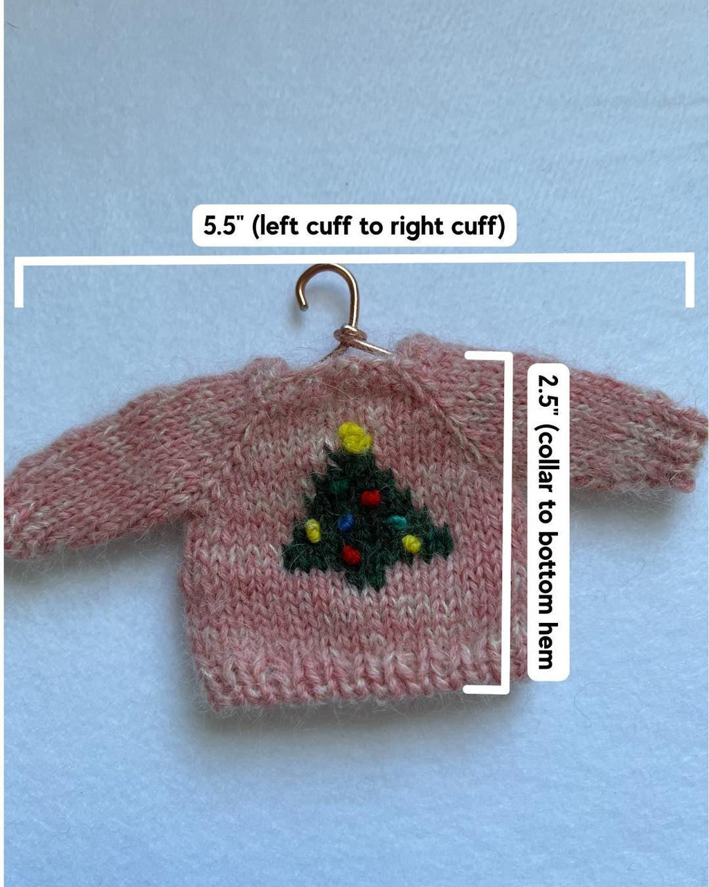 Mini Knit Sweater Ornament — Embroidered Christmas Tree with Lights