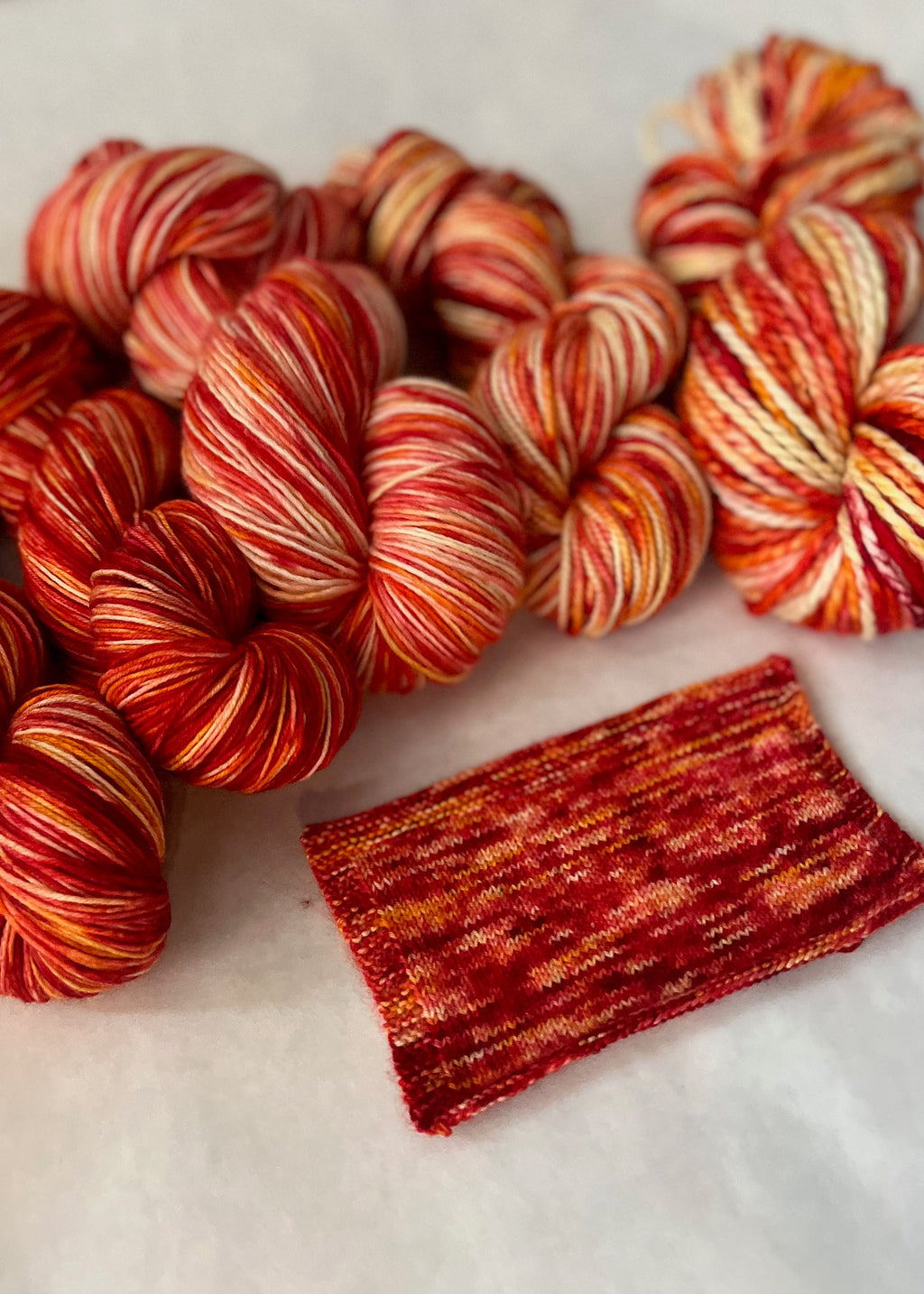 Hand-Dyed Yarn | Flame | Multiple Bases | Fingering Weight | Red Orange Yellow | Sock Yarn