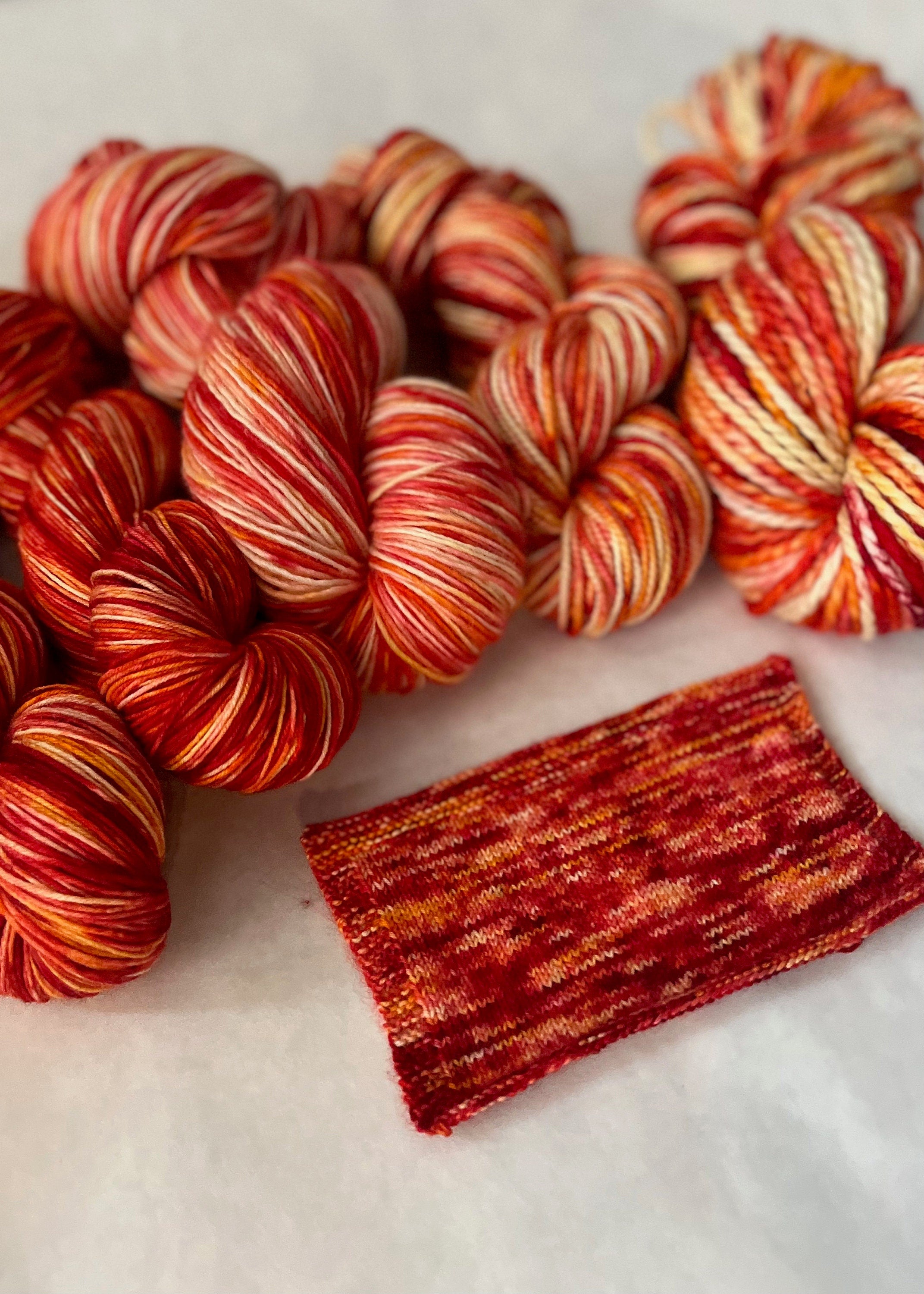 Hand-Dyed Yarn | Flame | Multiple Bases | Fingering Weight | Red Orange Yellow | Sock Yarn