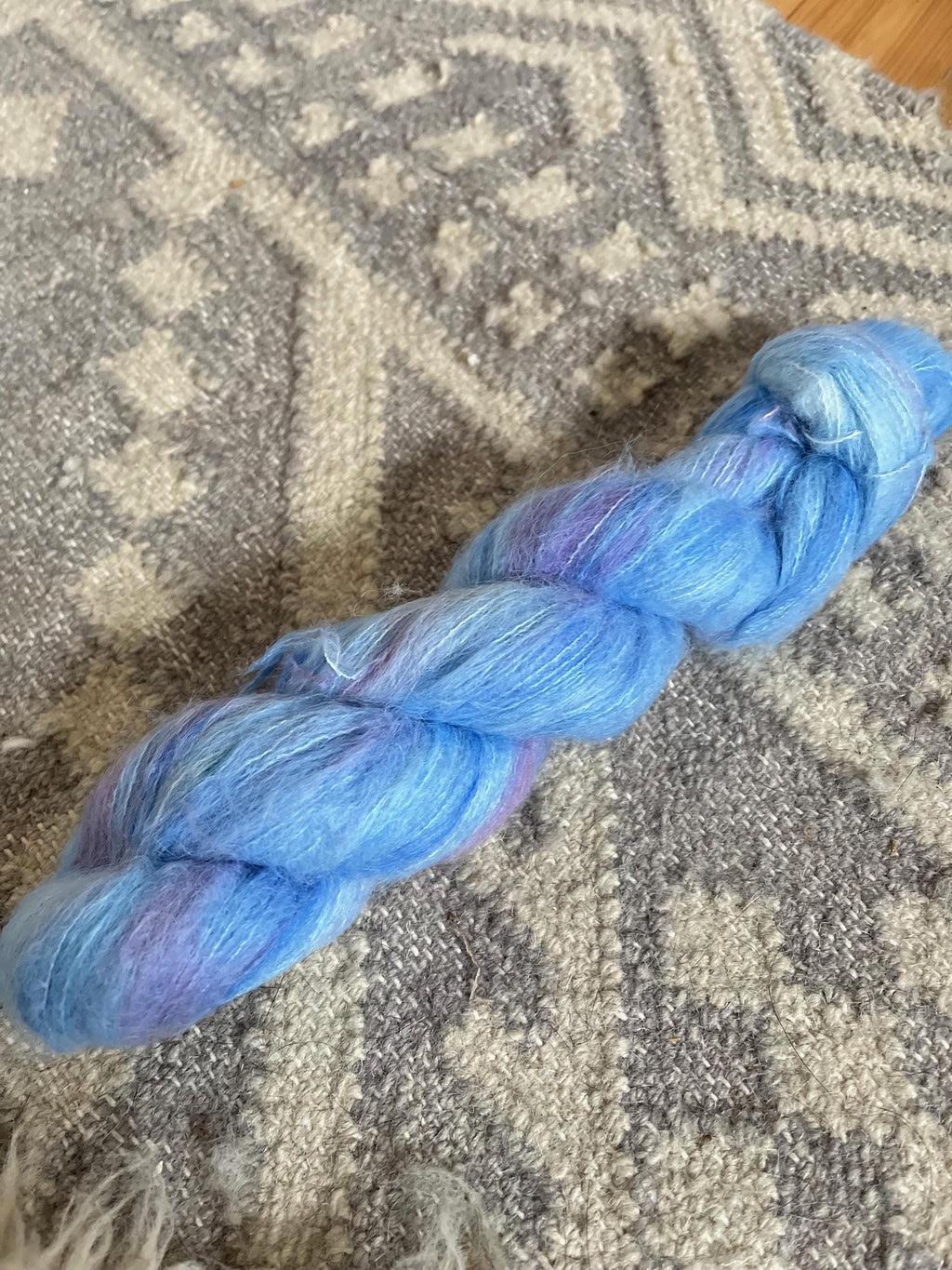 Hand-Dyed Lace Yarn | Suri Silk Cloud | Winter Sunrise | 50g 328 yards | Pastel Blue Pink Knitting Yarn