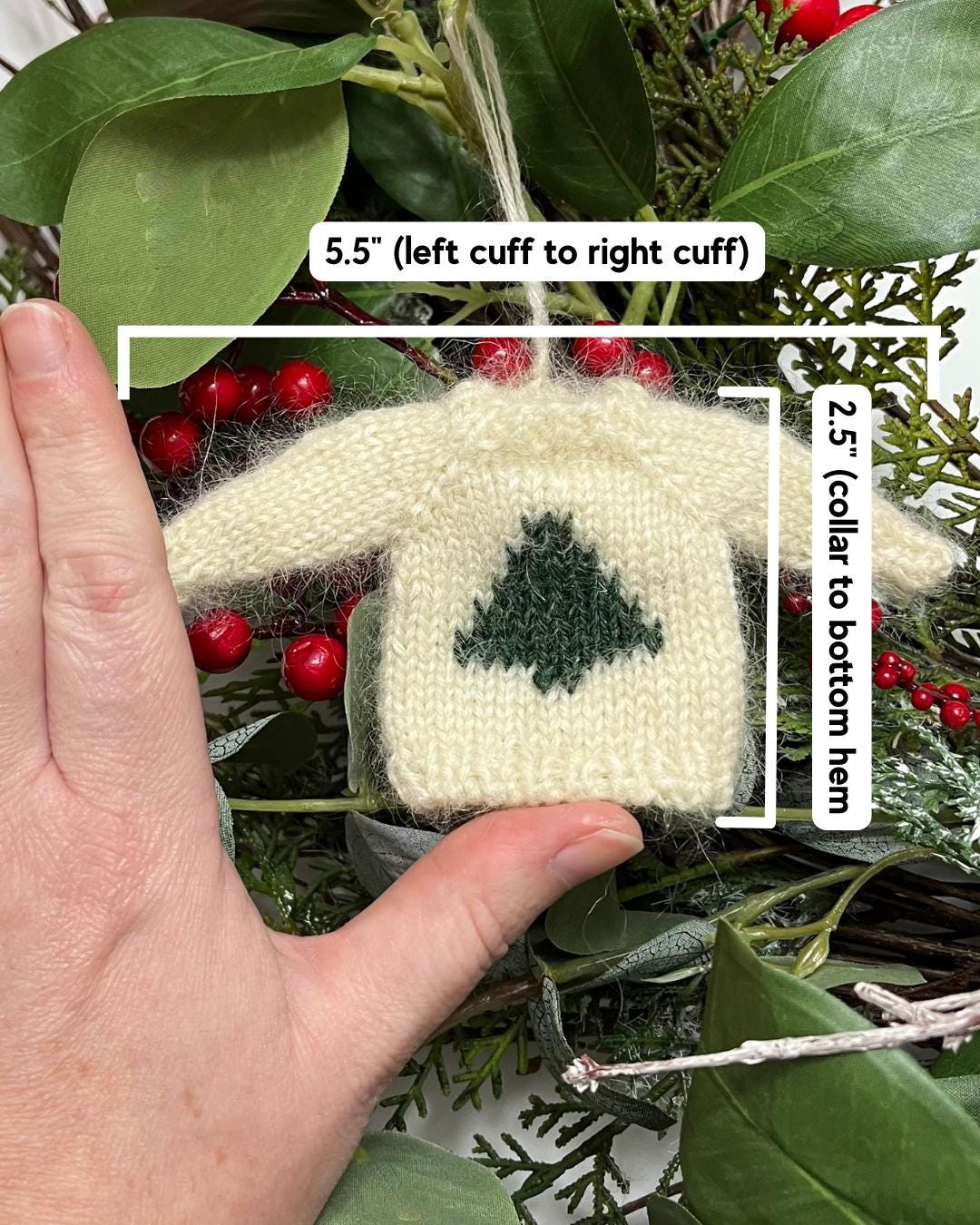 Mini Knit Sweater Ornament — Hand-Knit Christmas Tree Design