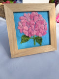 Framed Needle Felted Wall Art | Pink Hydrangea | Small Wool Painting | Handmade Fiber Art Decor