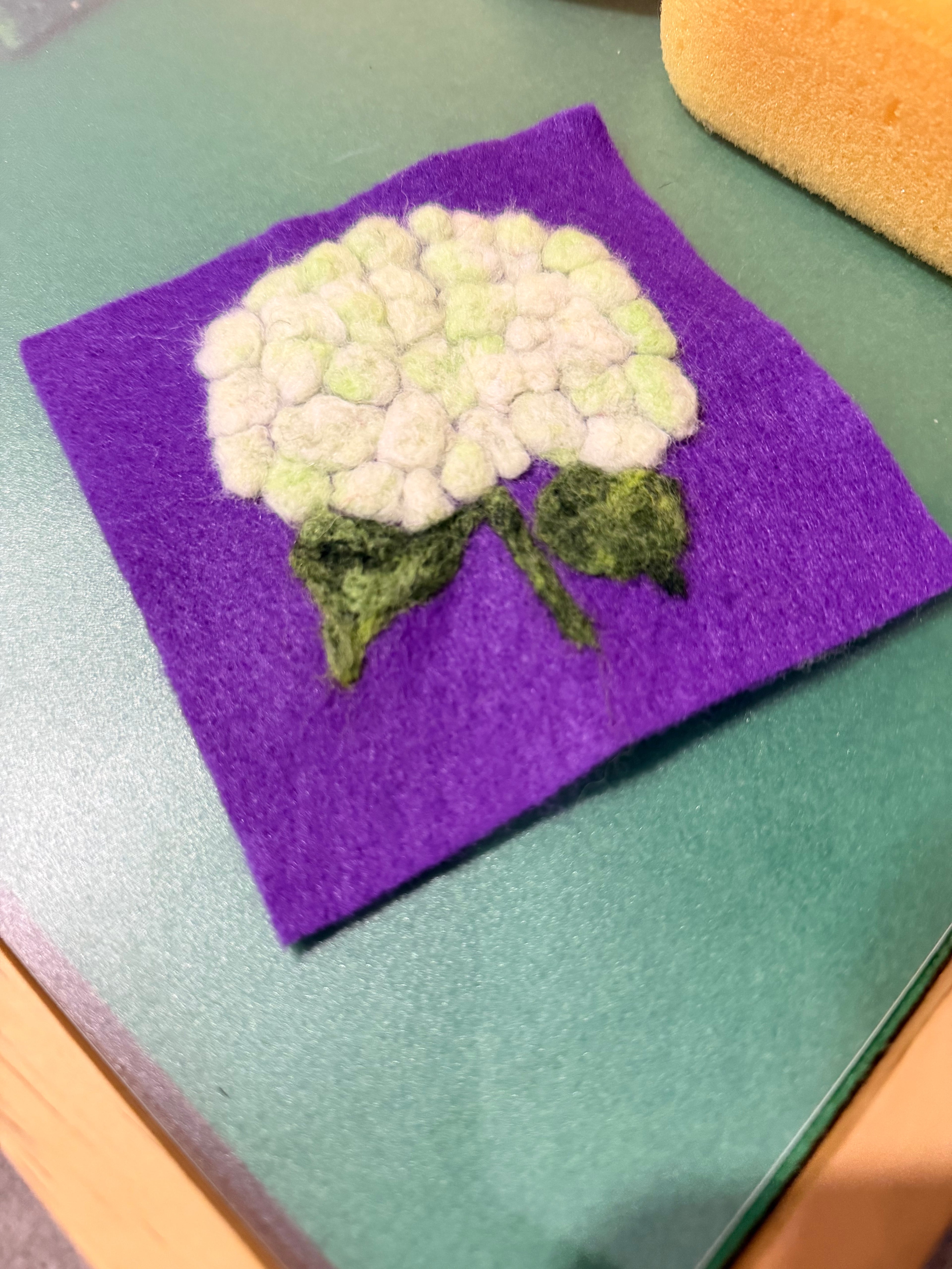 Framed Needle Felted Wall Art | Pink Hydrangea | Small Wool Painting | Handmade Fiber Art Decor