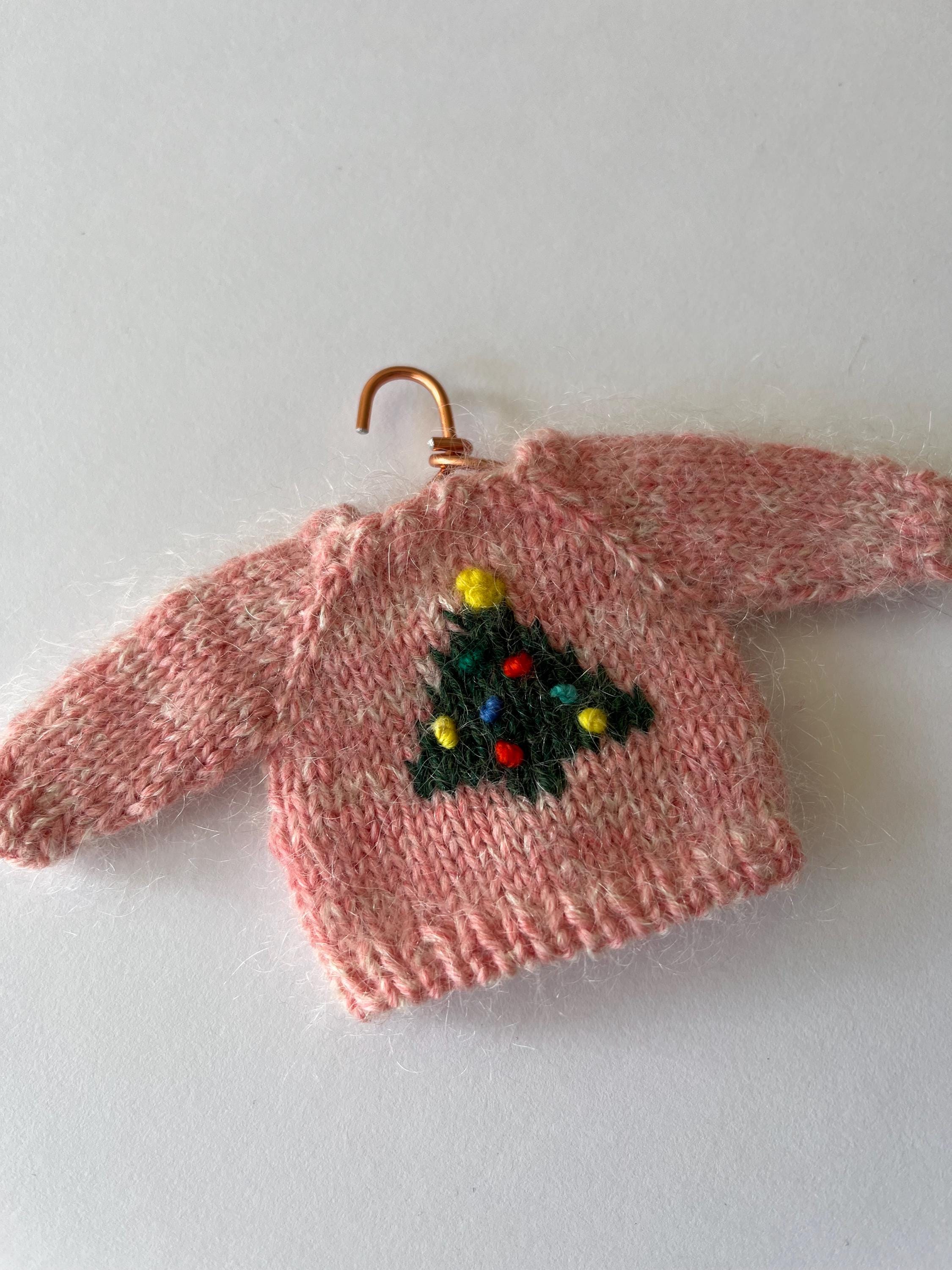 Mini Knit Sweater Ornament — Embroidered Christmas Tree with Lights