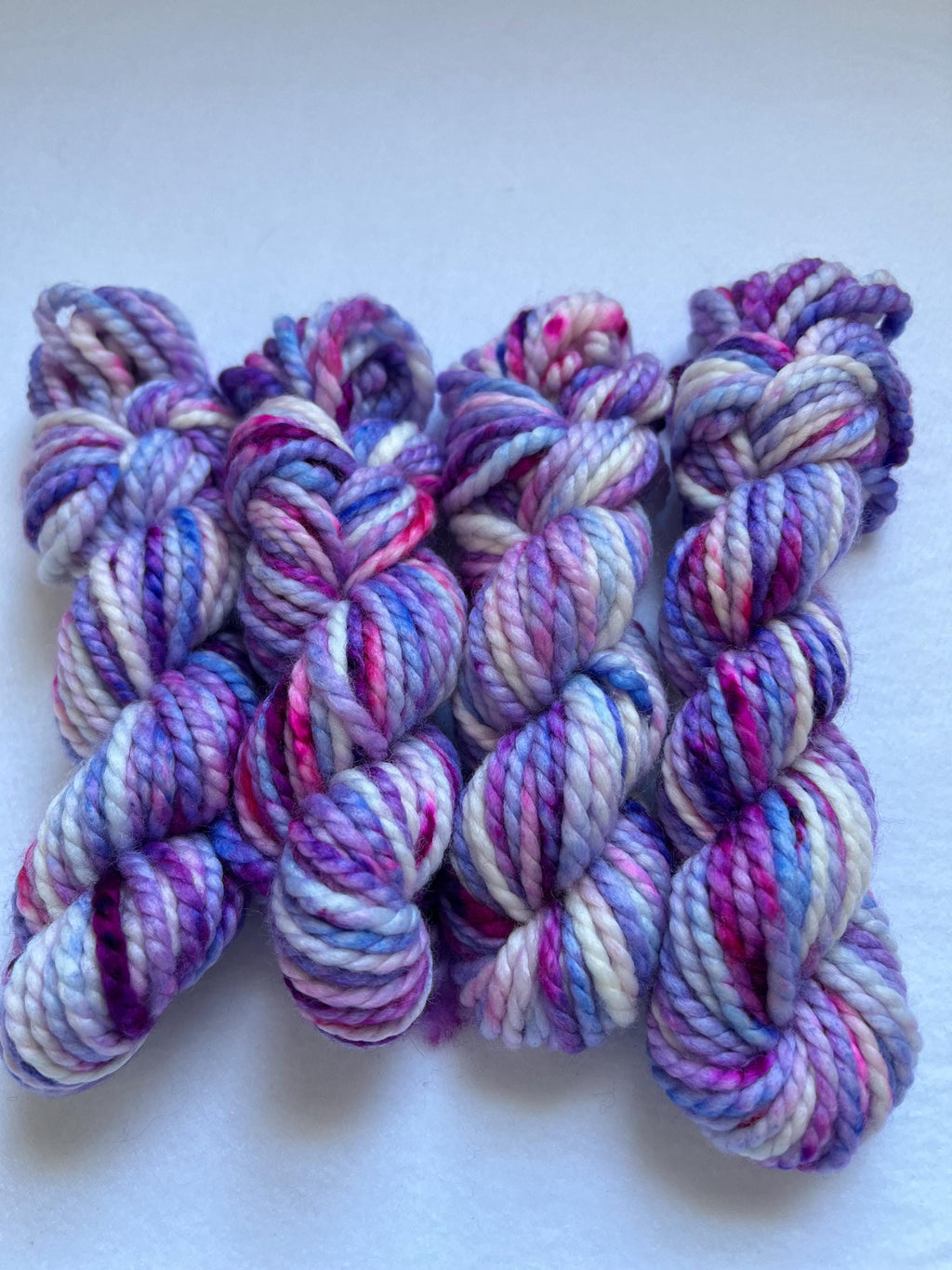 Hand-Dyed Bulky Mini Skein | 100% Merino Wool | Unicorn | Purple Pink Blue Speckled | 20g 21 yards