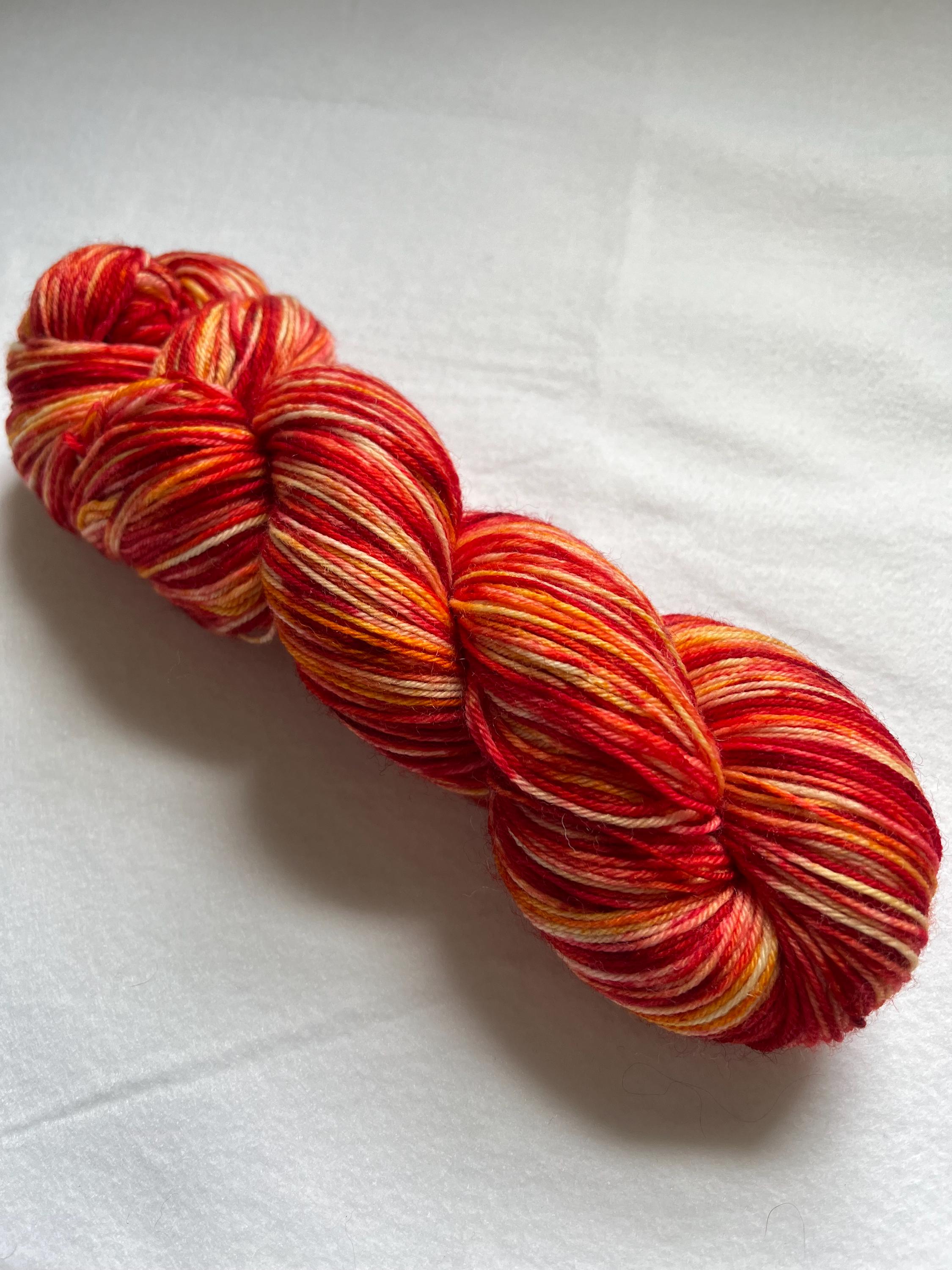 Hand-Dyed Yarn | Flame | Multiple Bases | Fingering Weight | Red Orange Yellow | Sock Yarn