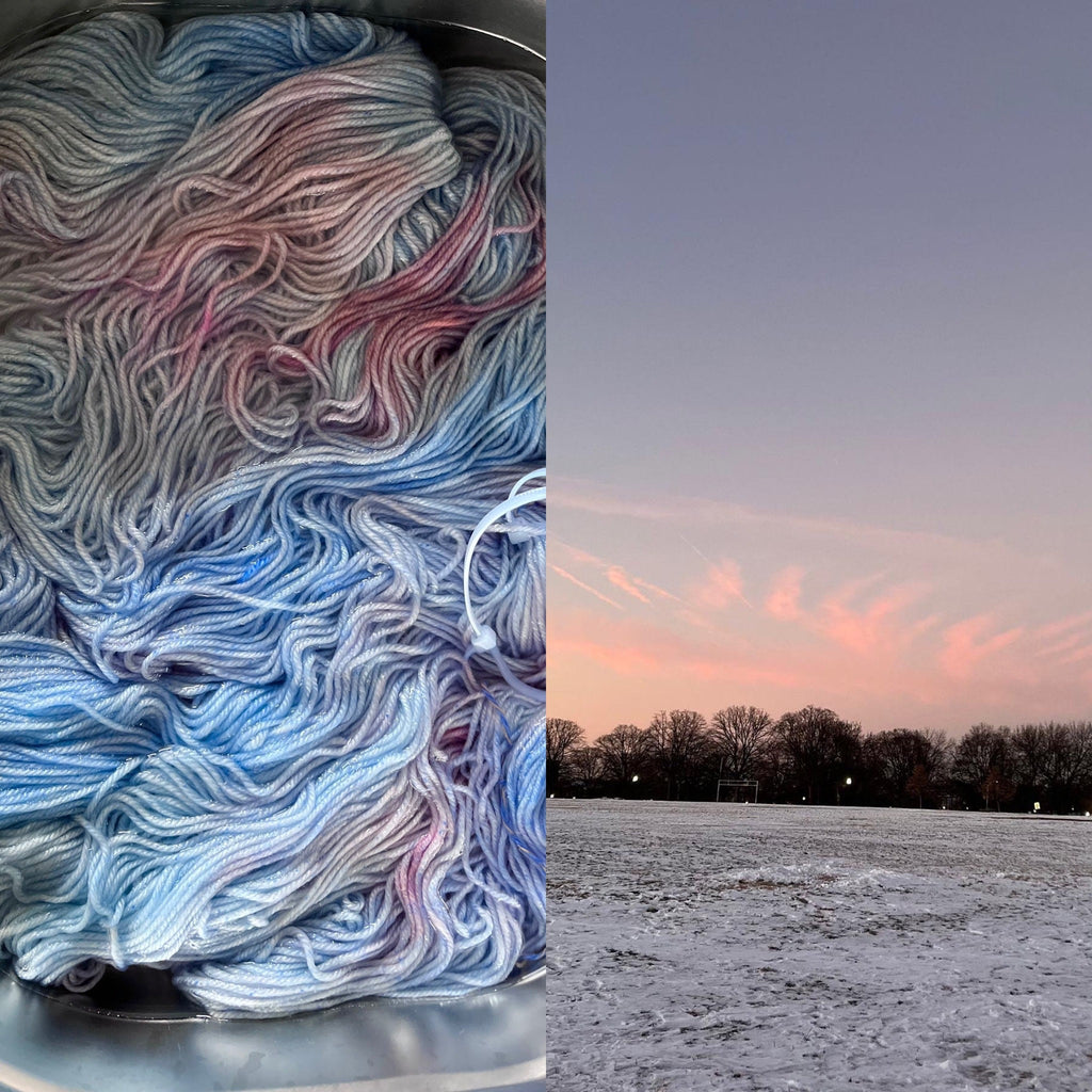 Hand-Dyed Lace Yarn | Suri Silk Cloud | Winter Sunrise | 50g 328 yards | Pastel Blue Pink Knitting Yarn