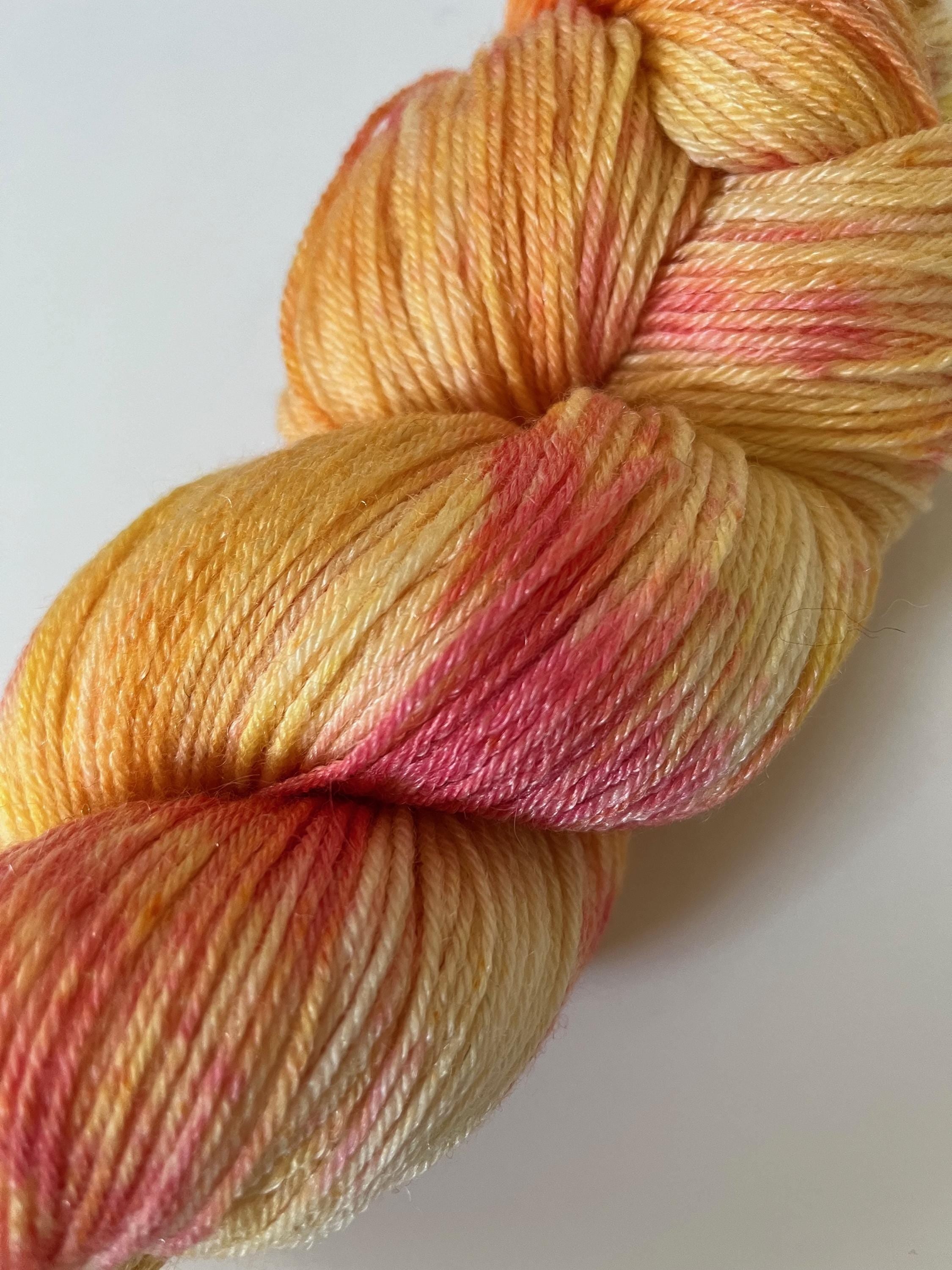 Hand-Dyed Speckled Yarn | Merino Tencel Blend | Citrus | Pink Yellow | Fingering Weight | 100g 383 yards
