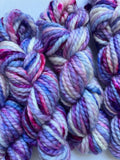 Hand-Dyed Bulky Mini Skein | 100% Merino Wool | Unicorn | Purple Pink Blue Speckled | 20g 21 yards