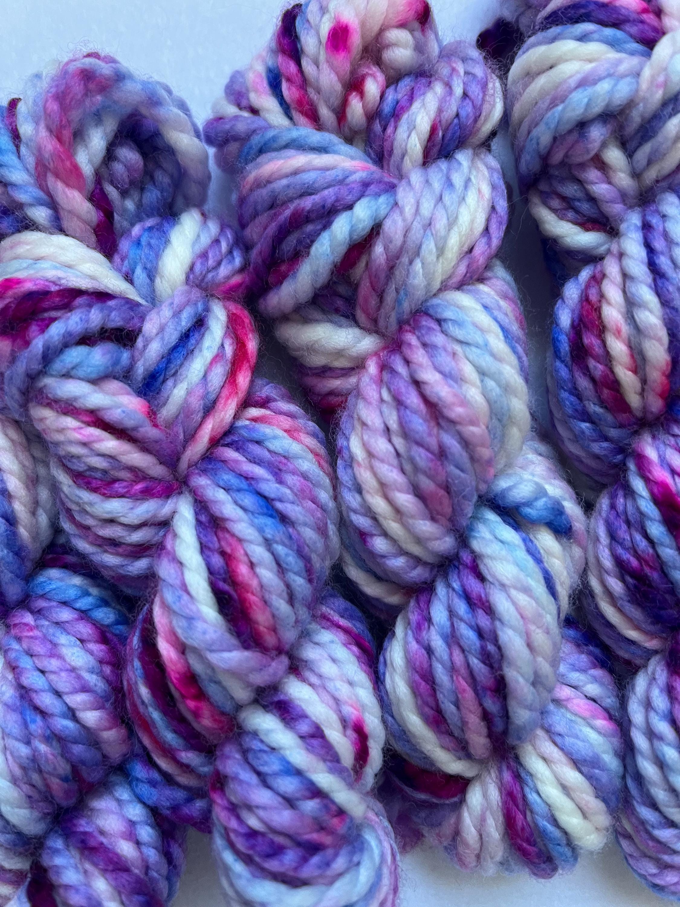 Hand-Dyed Bulky Mini Skein | 100% Merino Wool | Unicorn | Purple Pink Blue Speckled | 20g 21 yards