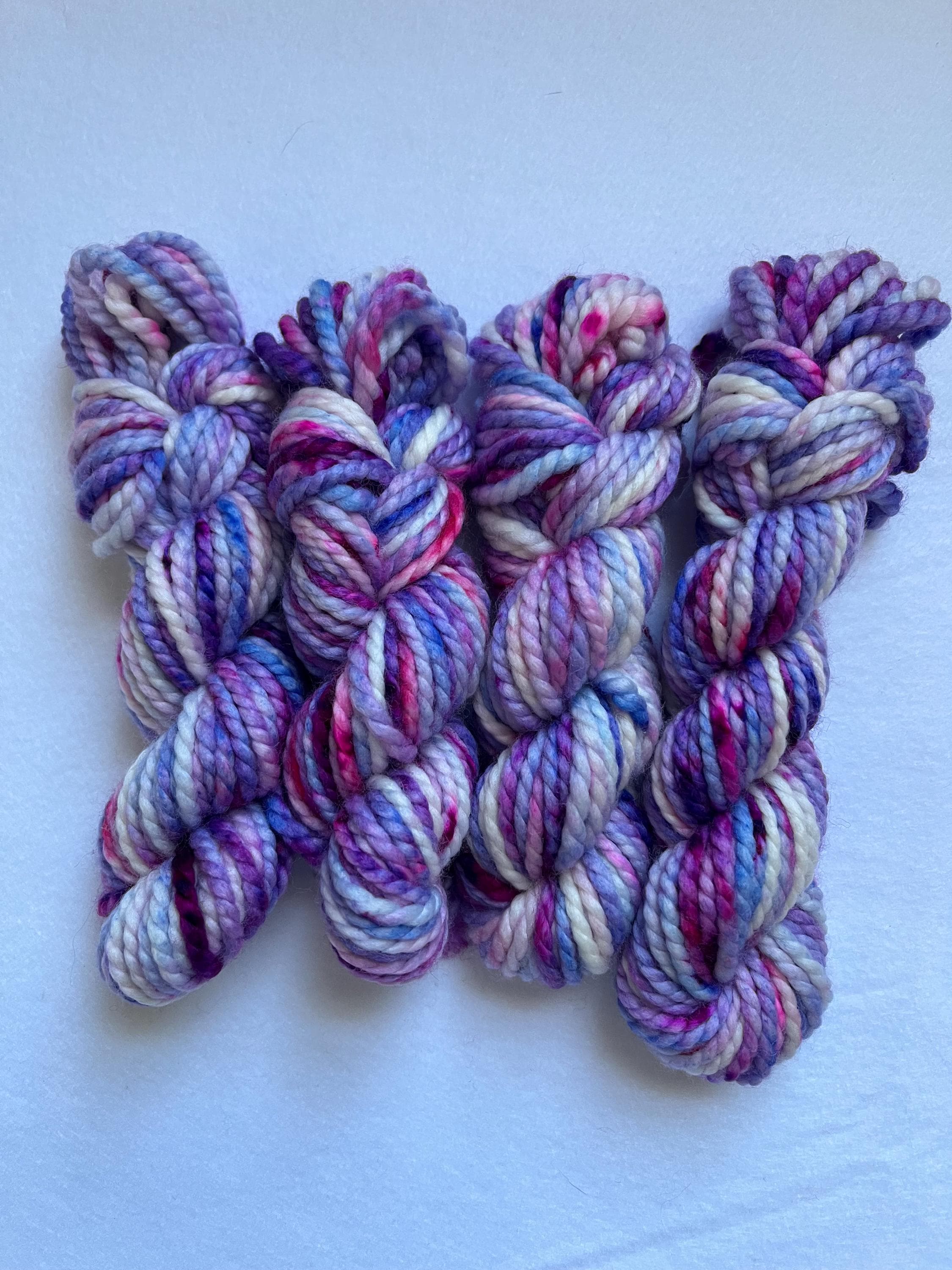 Hand-Dyed Bulky Mini Skein | 100% Merino Wool | Unicorn | Purple Pink Blue Speckled | 20g 21 yards