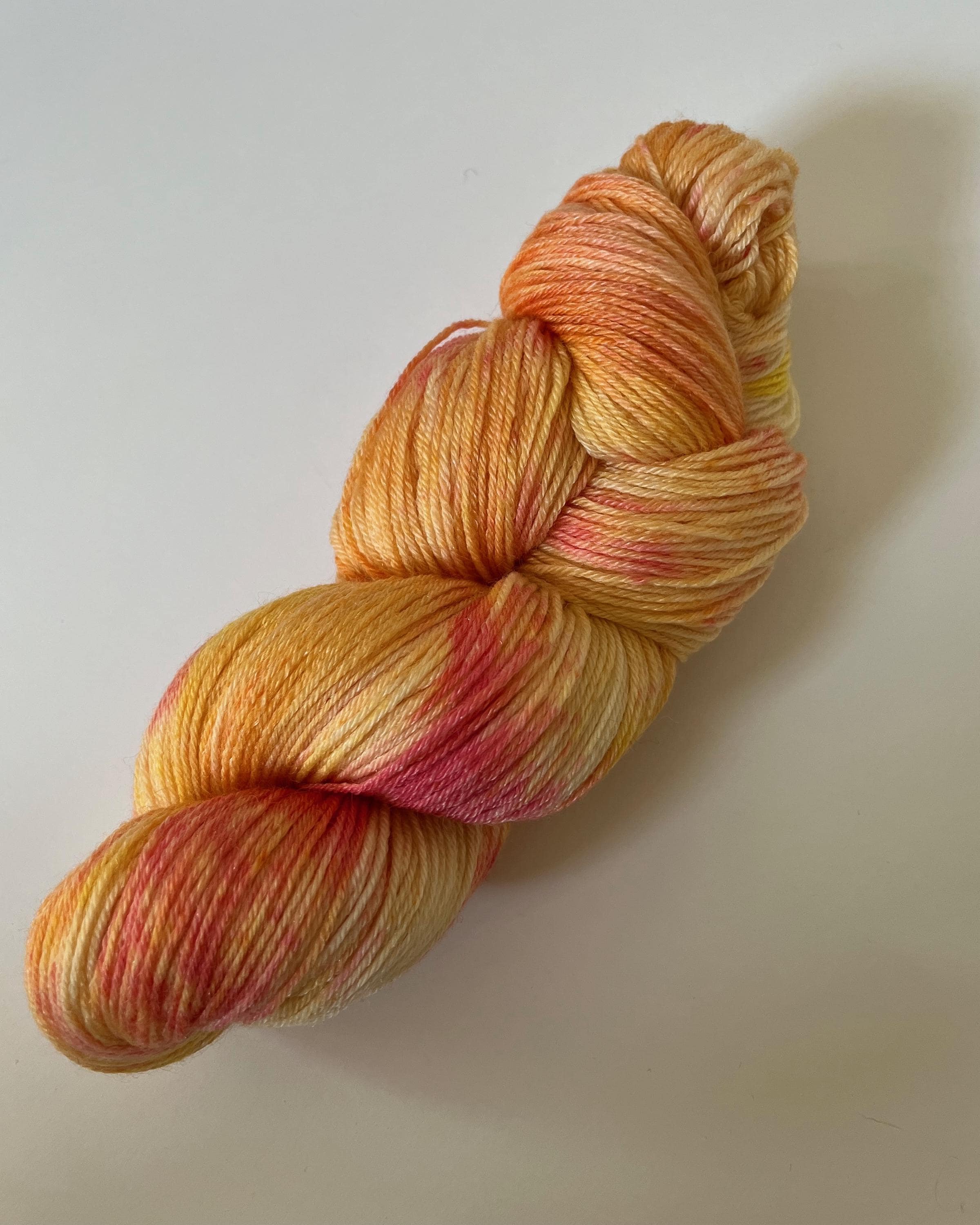 Hand-Dyed Speckled Yarn | Merino Tencel Blend | Citrus | Pink Yellow | Fingering Weight | 100g 383 yards