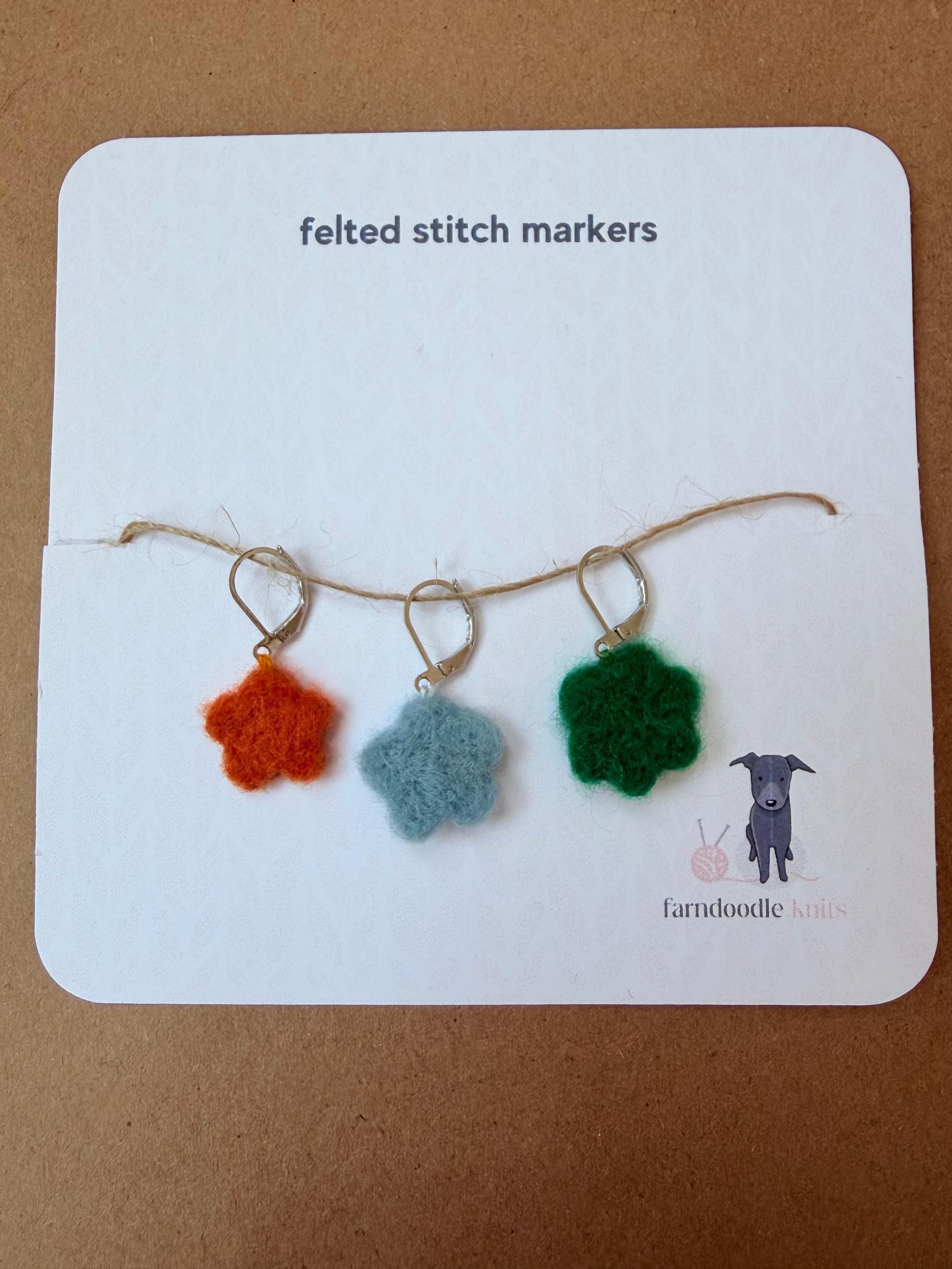 Felted Wool Stitch Markers | Handmade Knitting Stitch Markers | Wool Charm Markers | Set of 3