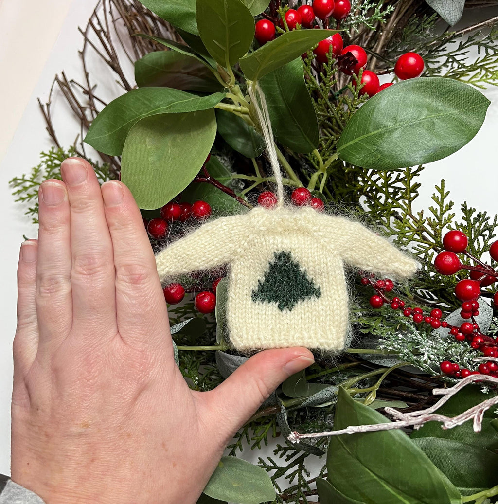 Mini Knit Sweater Ornament — Hand-Knit Christmas Tree Design