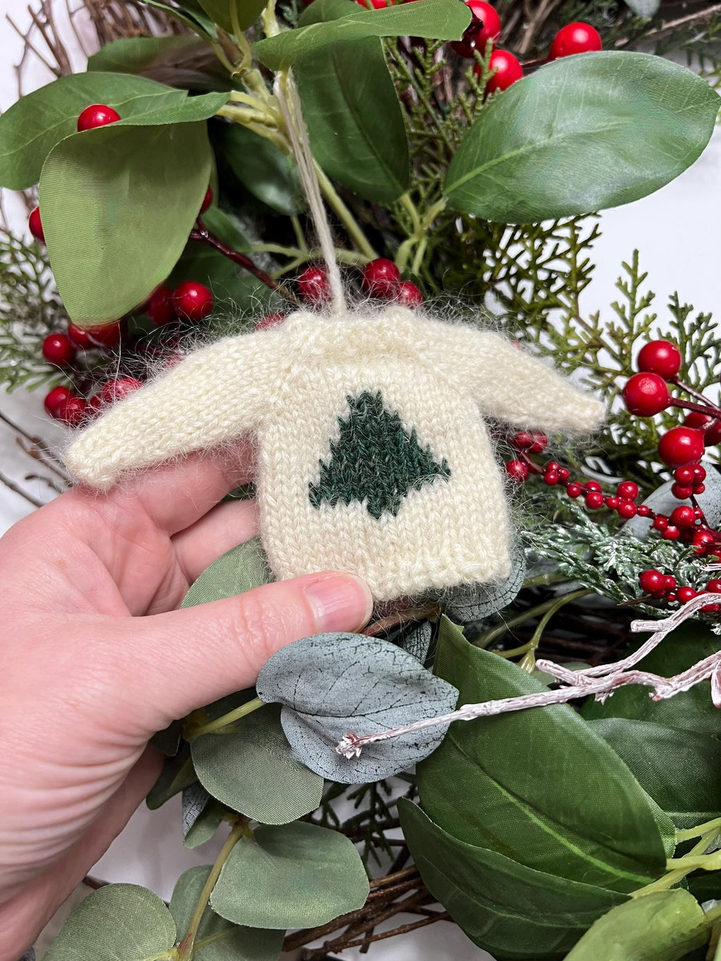 Mini Knit Sweater Ornament — Hand-Knit Christmas Tree Design