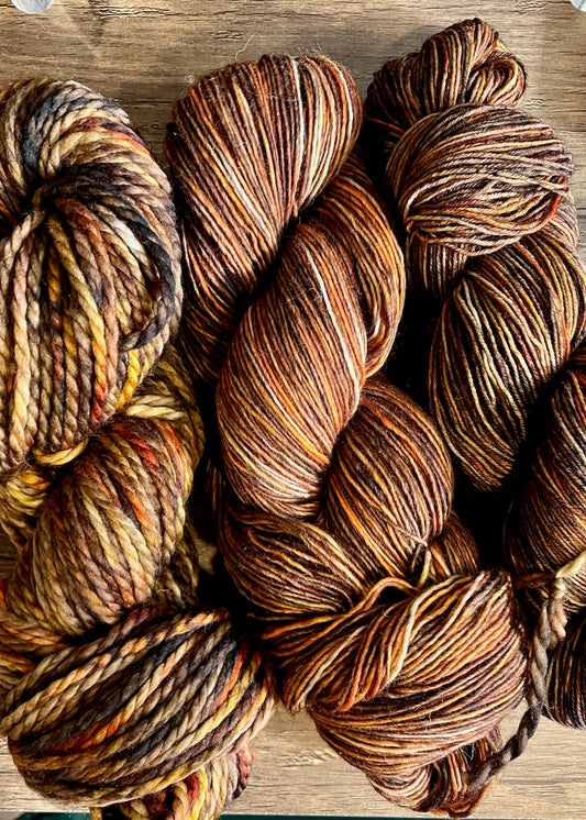 Hand-dyed Bulky Merino Wool Yarn in Fall Leaves, 100g Skein